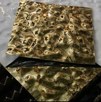 S304 201 الفولاذ المقاوم للصدأ مرآة ذهبية ورقة تموج المياه جدار الديكور